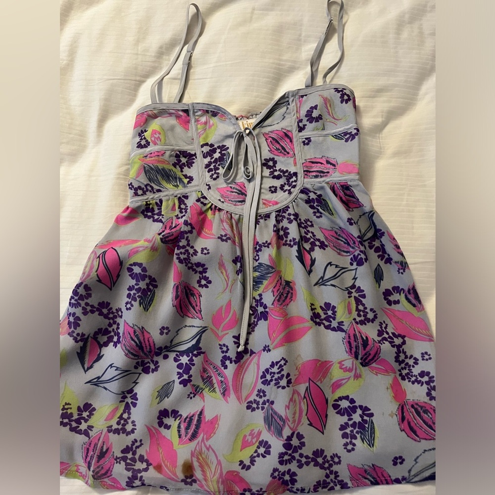 Yum Kim 100% sold spaghetti strap. Never been worn. Grey and pink